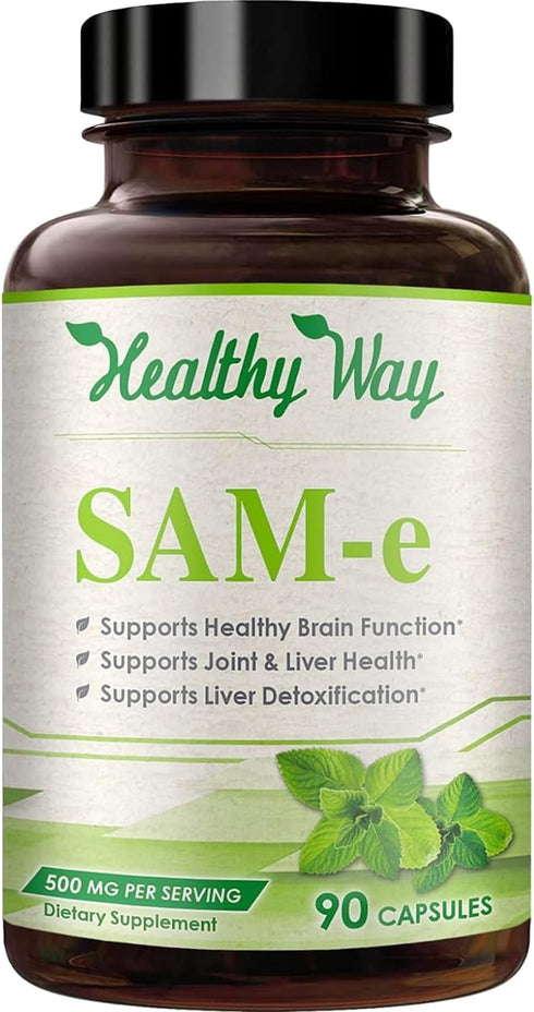 Healthy Way 500mg SAM-e Supplement - High Strength S-Adenosyl-L-Methionine Capsules for Joint, Brain, Liver, Mood