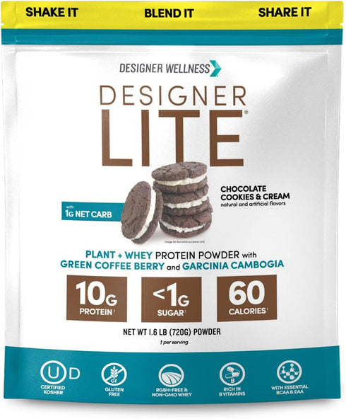 Designer Wellness, Designer Lite, Low Calorie Natural Protein, Prebiotic Fiber, Key Vitamins & Minerals