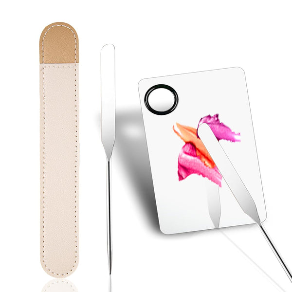 Picasso Makeup Spatula and Palette Set, Korean Spatula with Leather Cover, Stainless Steel Palette for Blending