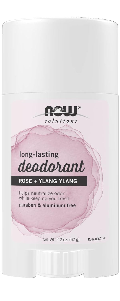 NOW Foods Solutions Long-Lasting Deodorant Stick, Rose and Ylang Ylang Scent, 2.2-Ounce, Odor Neutralizing and Keeps