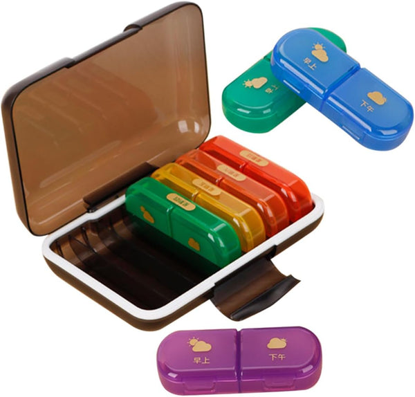 HAKIDZEL Weekly Portable Pill Organizer Case 7-Day Color-Coded Medicine Storage Box with Travel