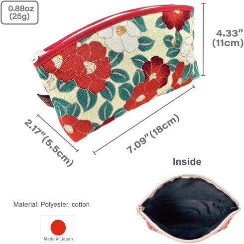 Terra Distribution Small Makeup Bag for Purse - Traditional Edo Komon Design Cute Cosmetic Pouch (Camellia Flower,