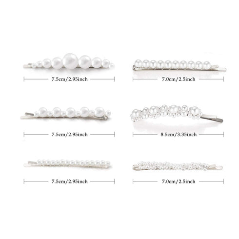 Pearl Hair Clips Barrettes, Silver Wedding Decorative Bobby Pins for Women Girls, 6pcs Hair Styling Accessories