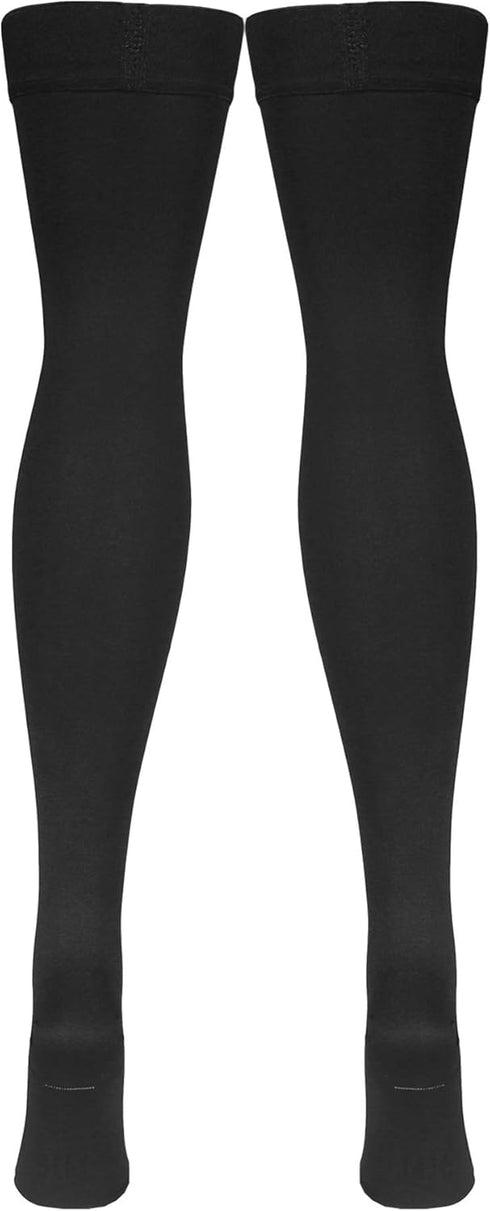 NuVein Medical Compression Stockings, 20-30 mmHg Support, Thigh Length Hose, Closed Toe, Black, Medium