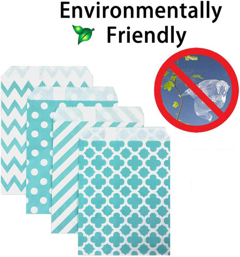 KEYYOOMY 100 Pcs Teal Blue Small Polka Dot Paper Candy Buffet Bags for Wedding & Birthday Party (5 x 7 inch)