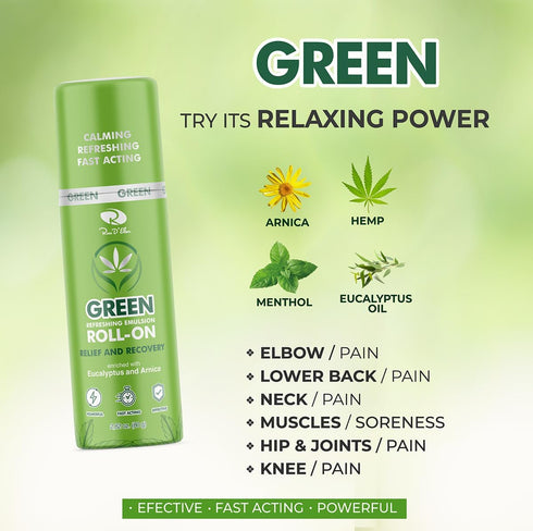 Ross D’Elen Green Menthol Relief and Recovery Roll-On for Pain Relief