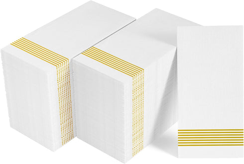 LITOPAK 200 Pack Paper Hand Towels for Bathroom - Striped Gold Disposable Napkins, Guest Towels for Parties, Weddings,