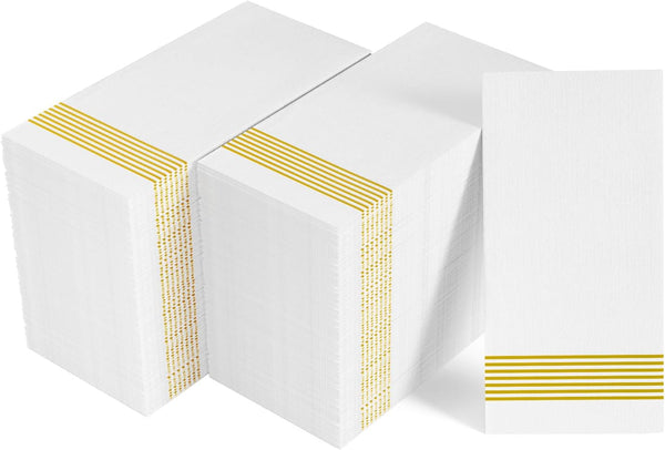 LITOPAK 200 Pack Paper Hand Towels for Bathroom - Striped Gold Disposable Napkins, Guest Towels for Parties, Weddings,