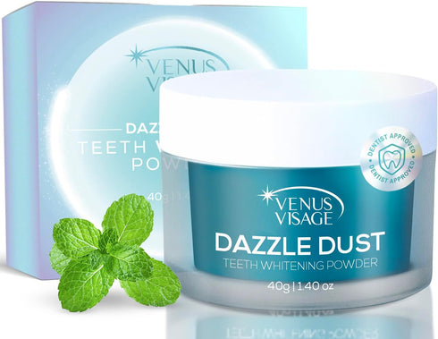 Venus Visage Dazzle Dust Teeth Whitening Powder, 40 g - Enamel-Friendly Tooth Powder for Stain Removal