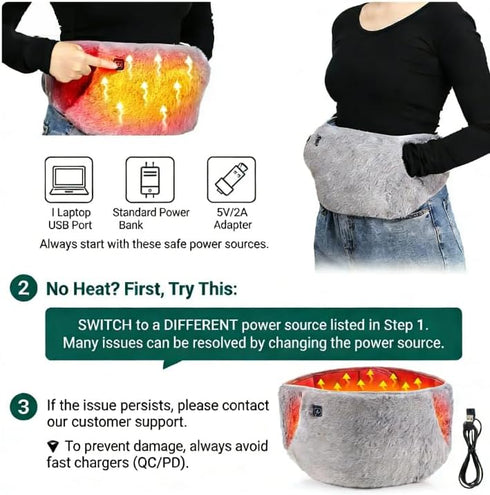 VAIKAXY 3-in-1 3-Temp Heating Waist Belt: Heating Pad for Back Comfort & Warmth + Portable Hand Warmer, USB Powered