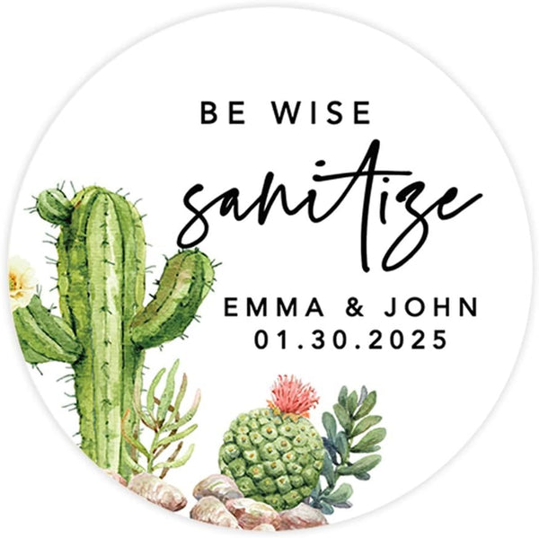 Andaz Press Wedding Personalized Round Circle Label Stickers, Be Wise Sanitize, Custom