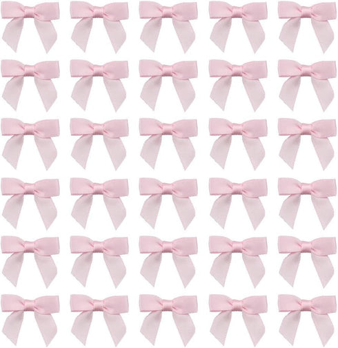 7Rainbows 50pcs Boutique Mini Bows, 1.5" Pink Satin Ribbon for Craft Sewing, Scrapbooking, Gift Wrapping