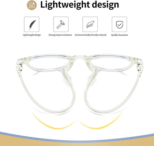 Dollger Blue Light Blocking Glasses, Vintage Round Frame Eyeglasses for Women Men, 2 Pack Transparent and Black
