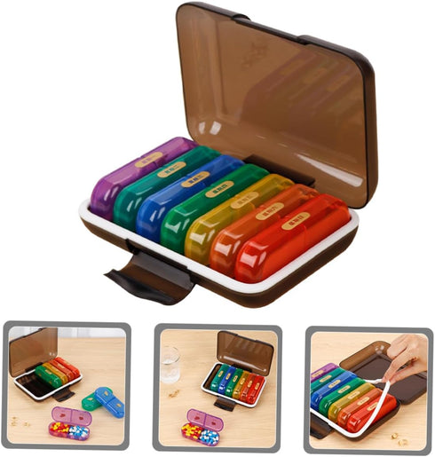 Mikinona Portable Weekly Pill Organizer Day Medicine Case for Travel and Durable Design for Easy Dispensing Protects