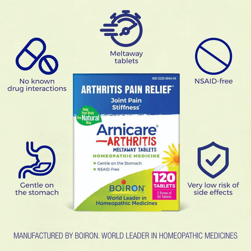 Boiron Arnicare Arthritis Tablets for Joint Soreness and Pain Relief - 120 Tablets (2 Pack of 60)