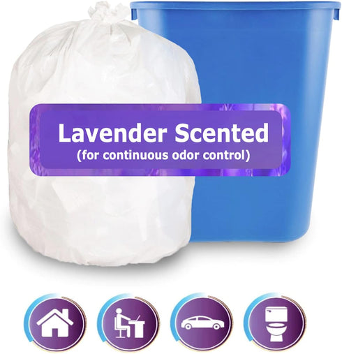 4 Gallon Trash Bags, Lavender Scented, 200 Count, White Bathroom Garbage Bags, Mini Wastebasket Can Liners