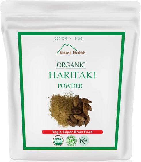 Organic Haritaki Powder, USDA Certified Organic, 1/2 Pound - Detoxification & Rejuvenation, Brain Function