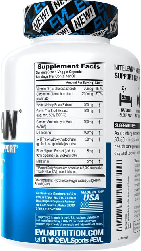Evlution Nutrition Night Time Fat Burner Support, Overnight Sleep and Weight Loss Support Pills with Thermogenic Green