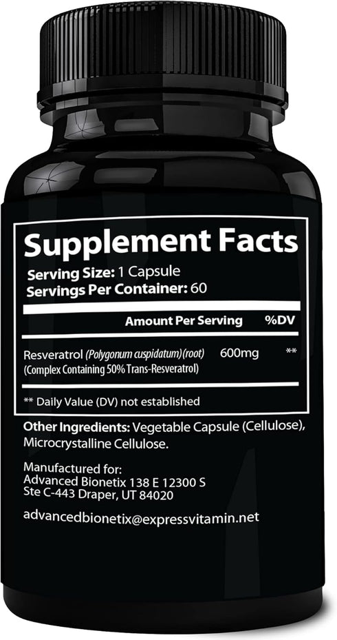 2X Potency Micronized Trans Resveratrol Supplement, 1200mg per 2 Capsules, High Absorption Antioxidant Formula