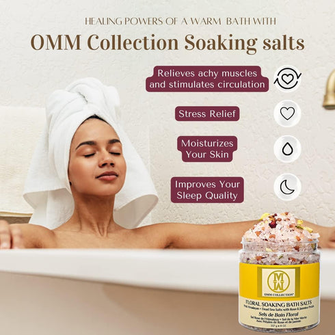 Natural Floral Soaking Bath Salt - Detox Body & Foot Soak - Bath Salt with Rose & Jasmine Petals - Pink Himalayan & Dead Sea Salt Flakes - Relaxing Bath Soak for Sore Muscles, Aches