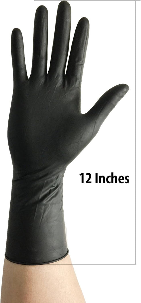 Disposable Latex Gloves, Powder Free, 12" Length, Medium Duty, Size Large, 50 Gloves