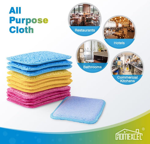 12 Pack Scrub & Wipe Cloths, Dual-Sided Sponges for Kitchen, All-Purpose Cloth for Dishes, Pots, Pans