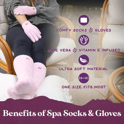 Pink Fuzzy Moisturizing Socks and Gloves Set with Aloe and Vitamin E for Women | Self-Care Gifts
