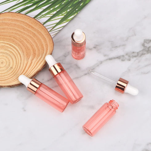 Wresty 15 Pcs Pink Glass Dropper Bottles, Mini Essential Oil Vials with Glass Eye Dropper, 5ml (1/6oz) Cosmetic