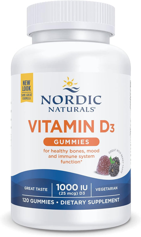 Nordic Naturals Vitamin D3 Gummies, Wild Berry, 120 Gummies, 1000 IU, Non-GMO, Great Taste