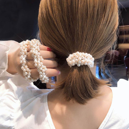 Unicra Pearl Hair Scrunchies, Decorative Hair Ties Ponytail Holder, Hair Accessories for Women, Pack of 3