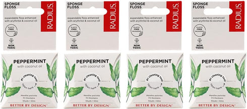 RADIUS Peppermint Dental Floss, 55 Yards Vegan Oral Care Pack of 4, Designed to Fight Plaque