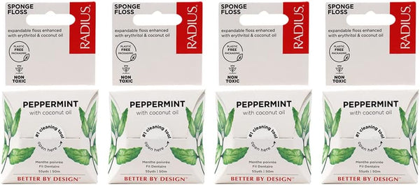 RADIUS Peppermint Dental Floss, 55 Yards Vegan Oral Care Pack of 4, Designed to Fight Plaque