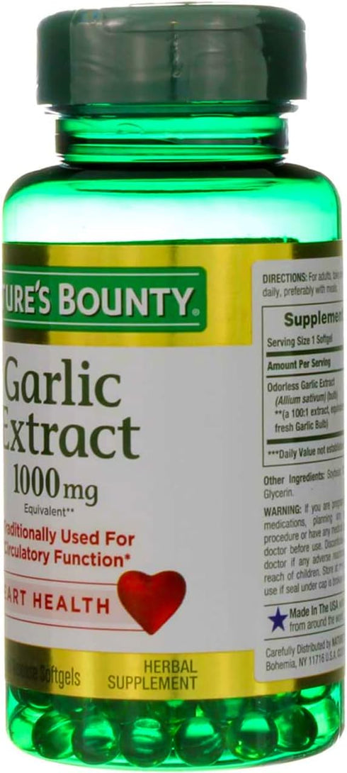 Nature's Bounty Garlic Extract - 1000 mg, 100 Rapid Release Softgels (Pack of 6)