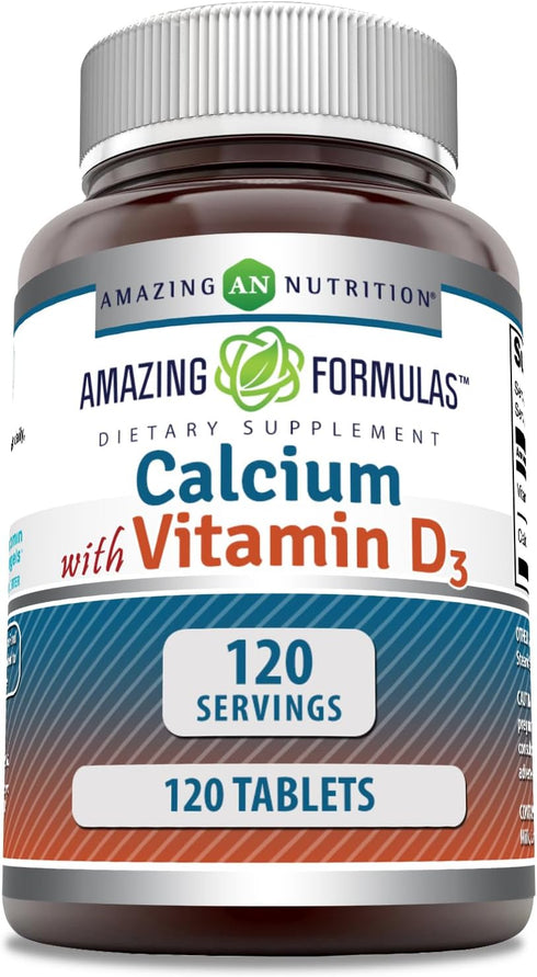 Amazing Formulas Calcium with Vitamin D3 120 Tablets Supplement | Non-GMO | Gluten Free | Made in USA