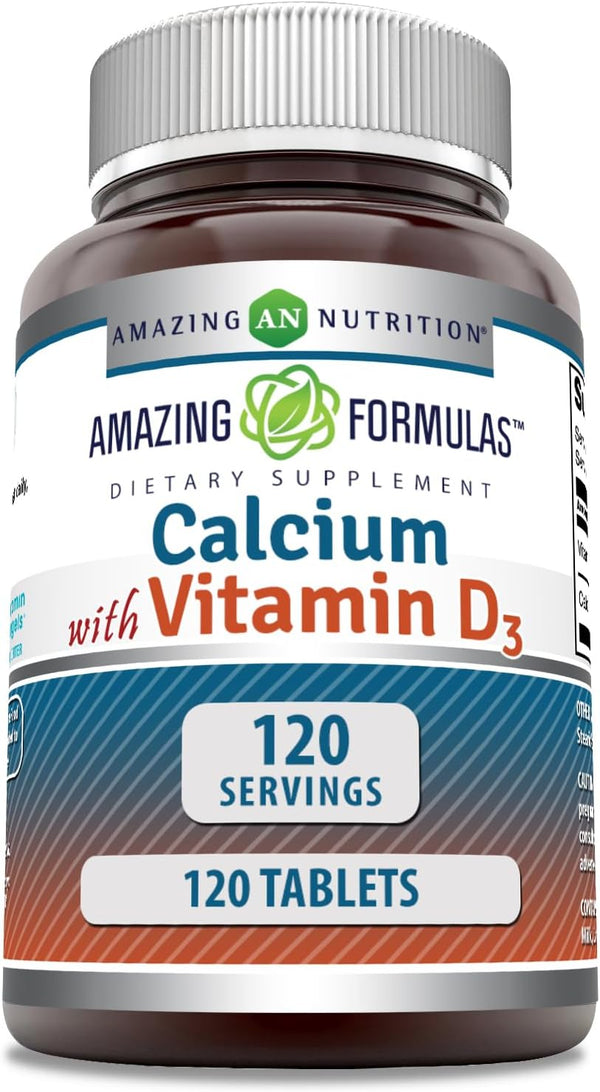 Amazing Formulas Calcium with Vitamin D3 120 Tablets Supplement | Non-GMO | Gluten Free | Made in USA