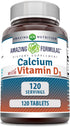 Amazing Formulas Calcium with Vitamin D3 120 Tablets Supplement | Non-GMO | Gluten Free | Made in USA
