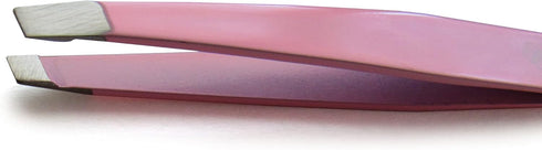 Precision Stainless Steel Eyebrow Tweezers Set, Pointed and Slanted Tip, Curved Brow Scissors, Pink Travel Case