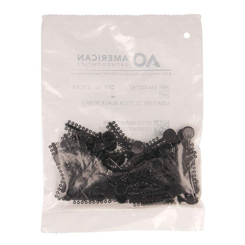 American Orthodontics Ligature 20 Stick Black - 50 Sticks/1,000 Ligatures Per Pkg, Hypo-Allergenic, Made in the USA