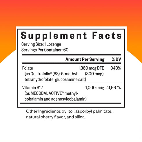 Seeking Health Methyl B12 with L-Methylfolate Lozenges, 60 Count, MTHFR & Brain Health Support
