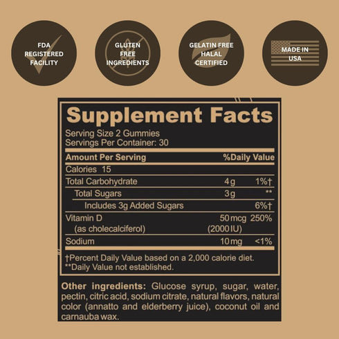 Black Girl Vitamins Vitamin D3 Gummies for Immune, Energy, and Bone Support, 2000IU per Serving, 60ct Gluten-Free