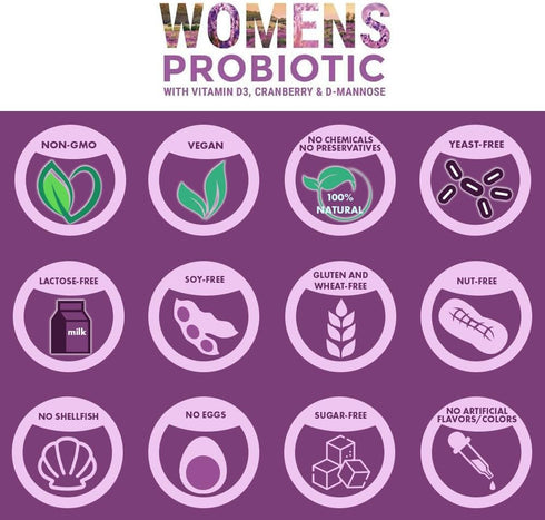 Probiotics for Women - Supports Digestive & Vaginal Health with D3, Prebiotics & Cranberry - 60 Count