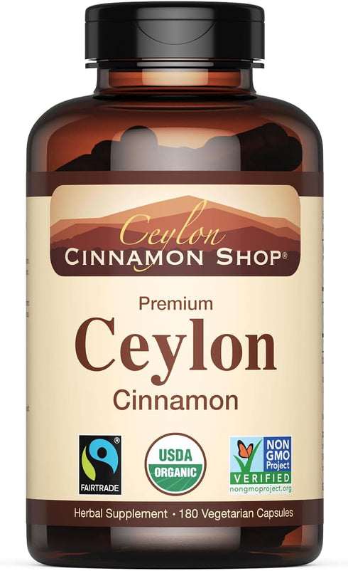 Organic Ceylon Cinnamon (100% Certified) Supplement - 180 Capsules, 3 Month Supply