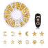 WOKOTO 6 Boxes Gold Nail Charms Studs, 3D Nail Art Jewelry Decoration Kit with Tweezers and Picker Pencil