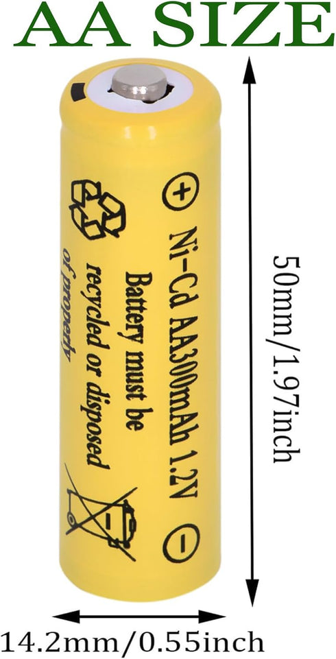 16 Packs AA 300mAh Ni-CD 1.2V Rechargeable Batteries for Outdoor Solar Lights, String Lights, Pathway Lights