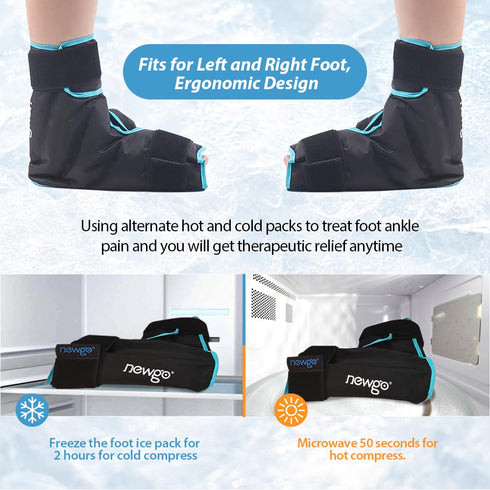 NEWGO Black Ice Pack Wrap for Foot, Plantar Fasciitis Relief, Gel Cold Pack for Ankle Swelling & Sprained Heels