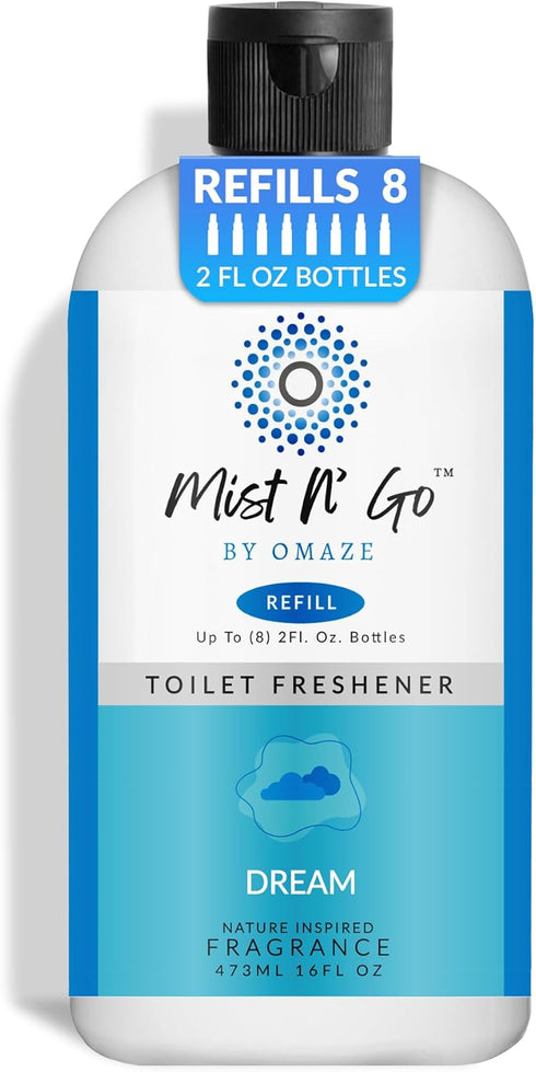 Mist N' Go by OMAZE Bathroom Odor Spray Refill Bottle - Multitasking Toilet Spray, 16oz (1 Pack)