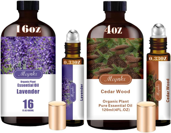 Lavender & Cedarwood Essential Oils Set, 16oz & 4oz Pure Natural Scent
