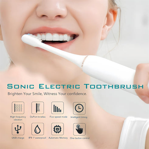 Electric Toothbrush for Women - USB Rechargeable Sonic Toothbrush with 8 Brush Heads, 6 Cleaning Modes (Pink)