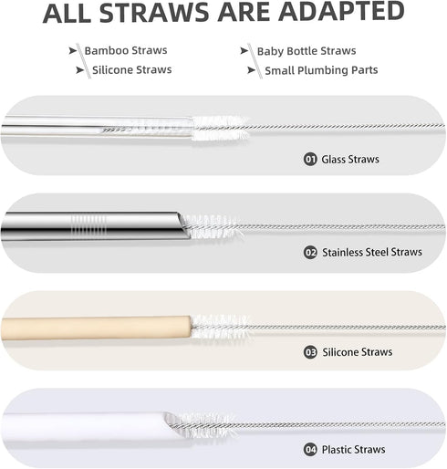 Set, 8-Piece HummingbirdFeeders Hiware Straw Cleaner Brush Long Cleaning Brush for Straws on Tumbler, Water Bottle
