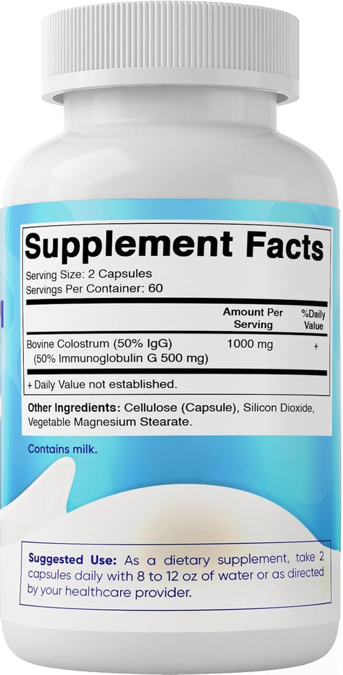 Vitamatic Bovine Colostrum Supplement 1000 mg - 50% Highest IgG for Gut Health, Hair Growth, Muscle Recovery, 120